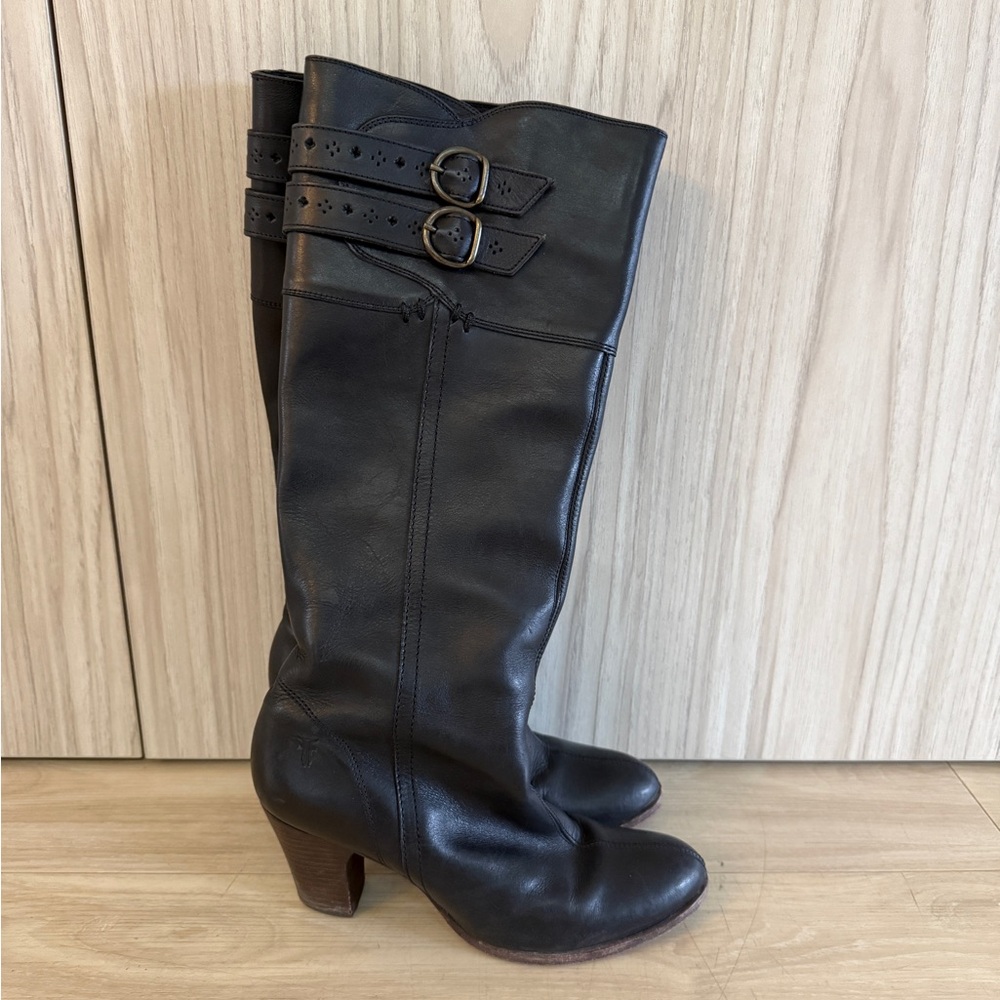 Frye Black Leather Knee-High Boots